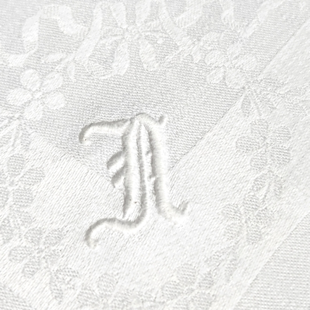 VINTAGE HEMSTITCHED LINEN DAMASK HANDKERCHIEF WITH A "N" MONOGRAM